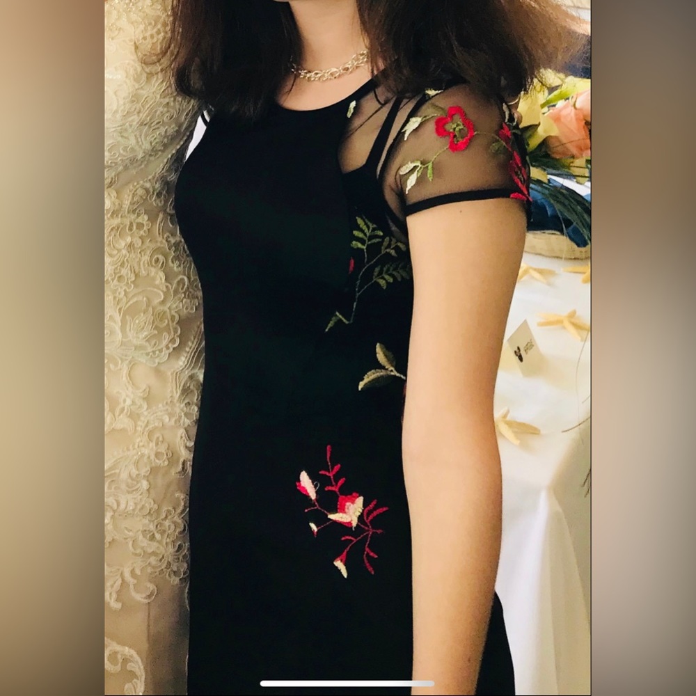 Black floral embroidery cocktail/homecoming dress